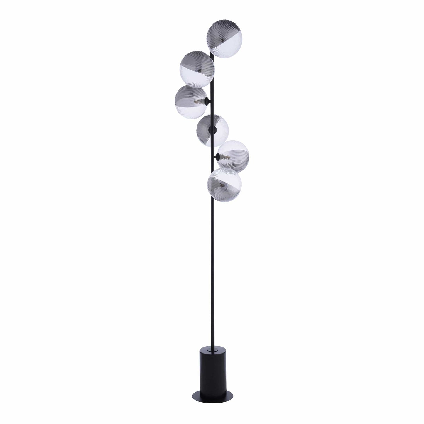 dar lighting Spiral 6 Light Floor Lamp Matt Black & Smoked/Clear Ribbed Glass SPI4922-19