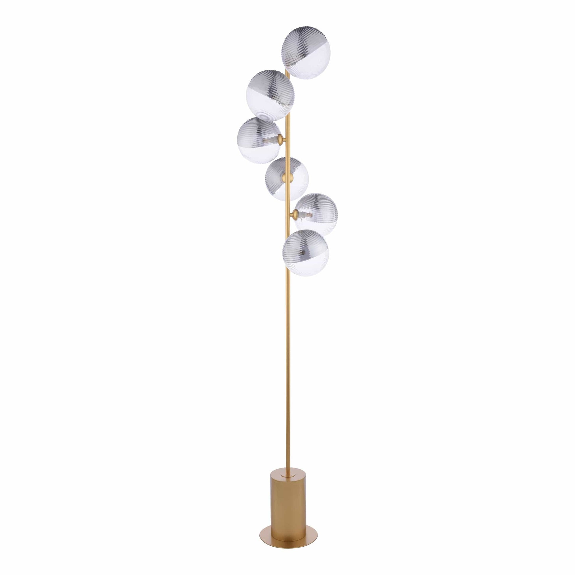 dar lighting Spiral 6 Light Floor Lamp Matt Gold & Smoked/Clear Ribbed Glass SPI4935-19