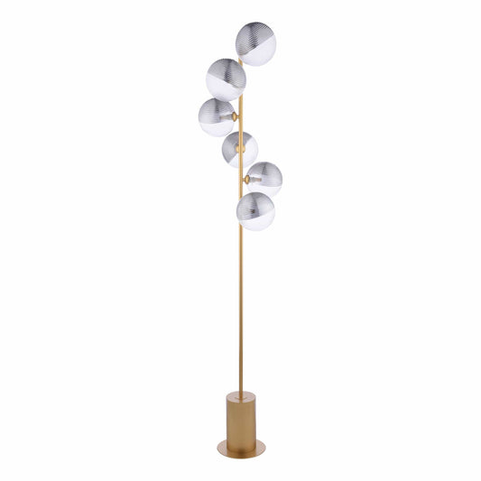 dar lighting Spiral 6 Light Floor Lamp Matt Gold & Smoked/Clear Ribbed Glass SPI4935-19