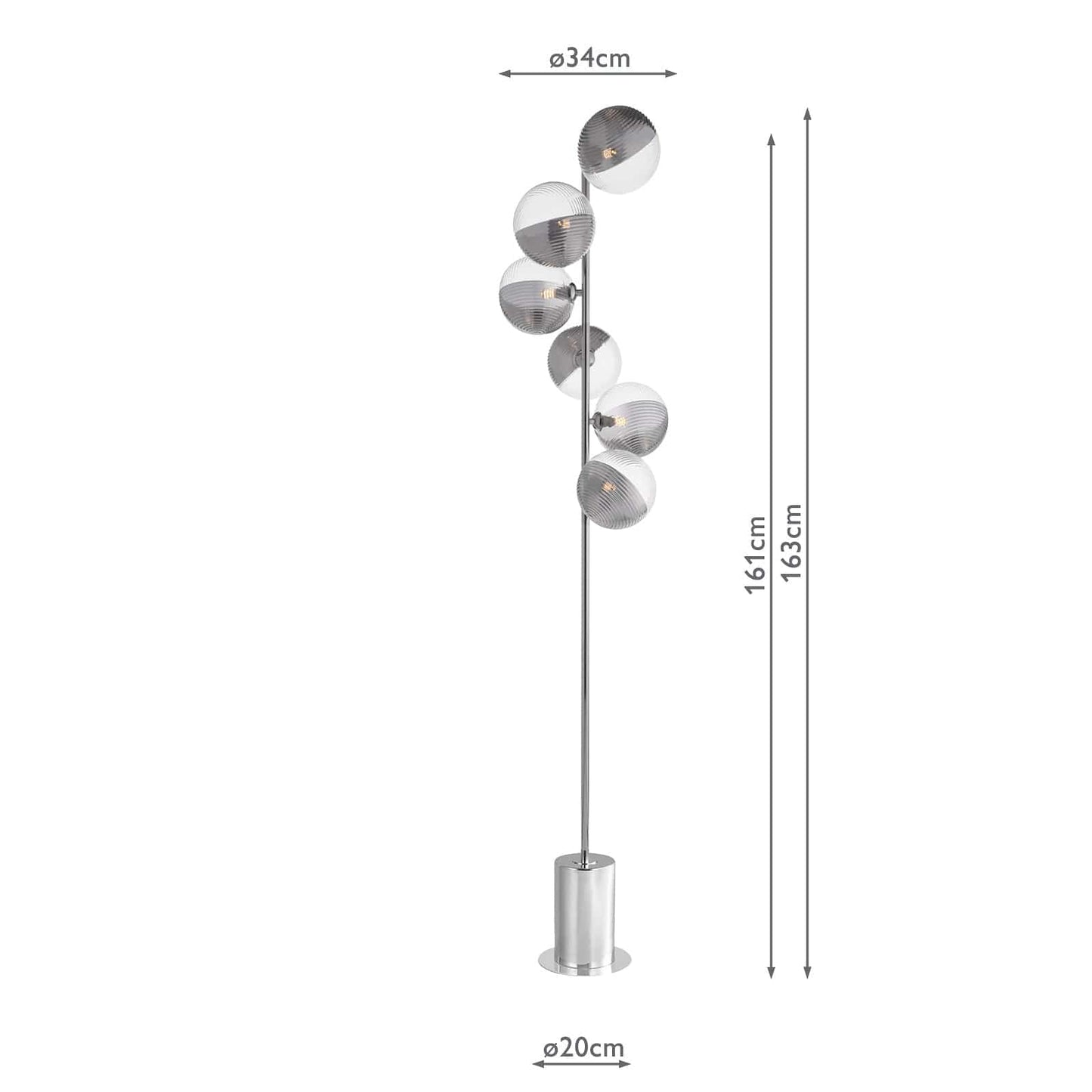 dar lighting Spiral 6 Light Floor Lamp Polished Chrome & Smoked/Clear Ribbed Glass SPI4950-19