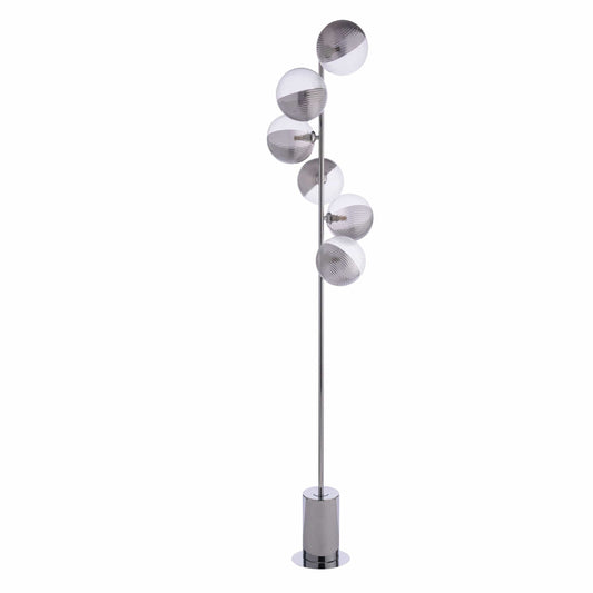 dar lighting Spiral 6 Light Floor Lamp Polished Chrome & Smoked/Clear Ribbed Glass SPI4950-19