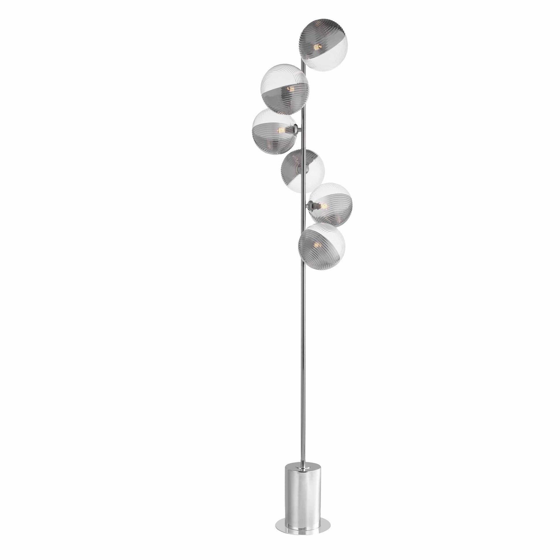 dar lighting Spiral 6 Light Floor Lamp Polished Chrome & Smoked/Clear Ribbed Glass SPI4950-19