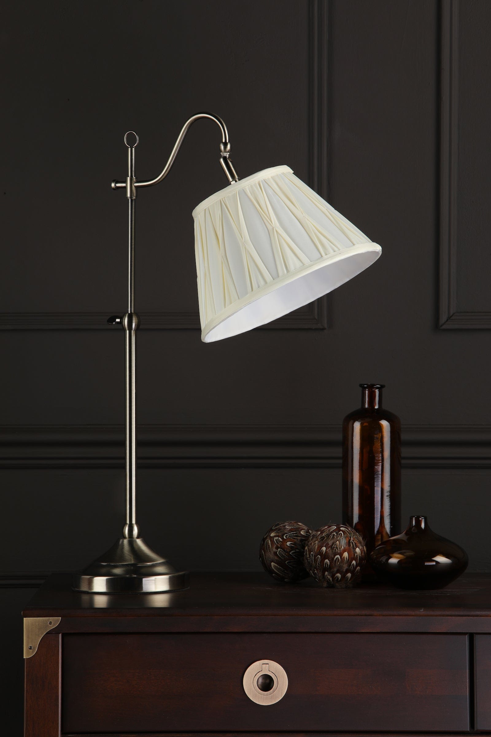 dar lighting Suffolk Rise & Fall Table Lamp Antique Brass With Shade SUF4075-X