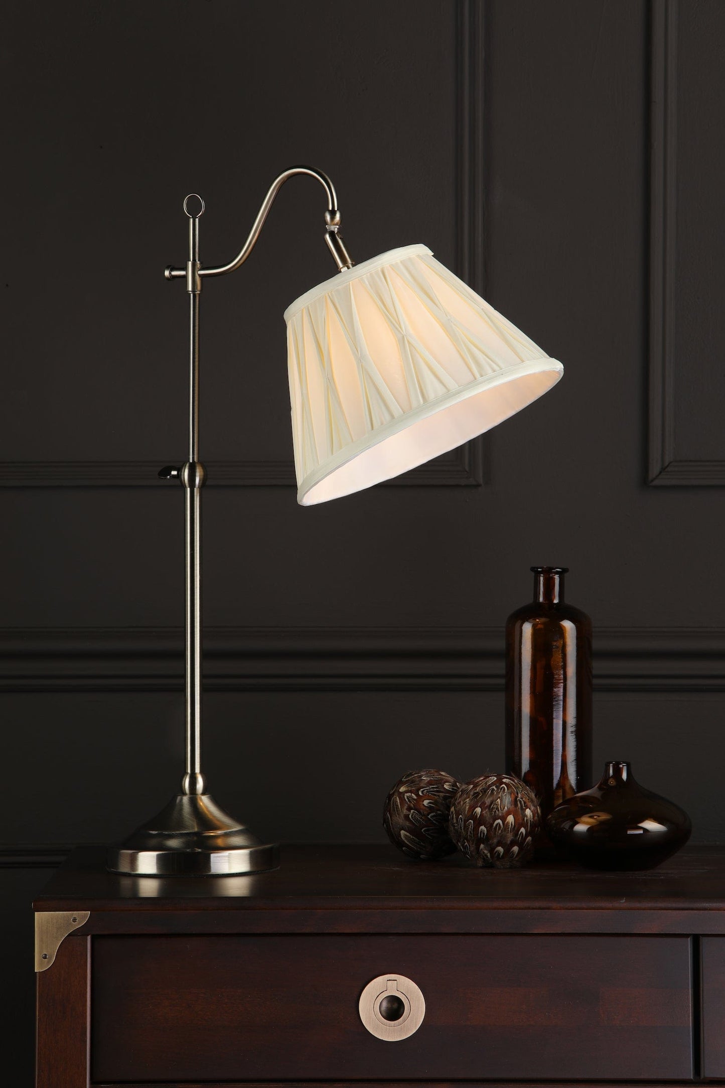 dar lighting Suffolk Rise & Fall Table Lamp Antique Brass With Shade SUF4075-X