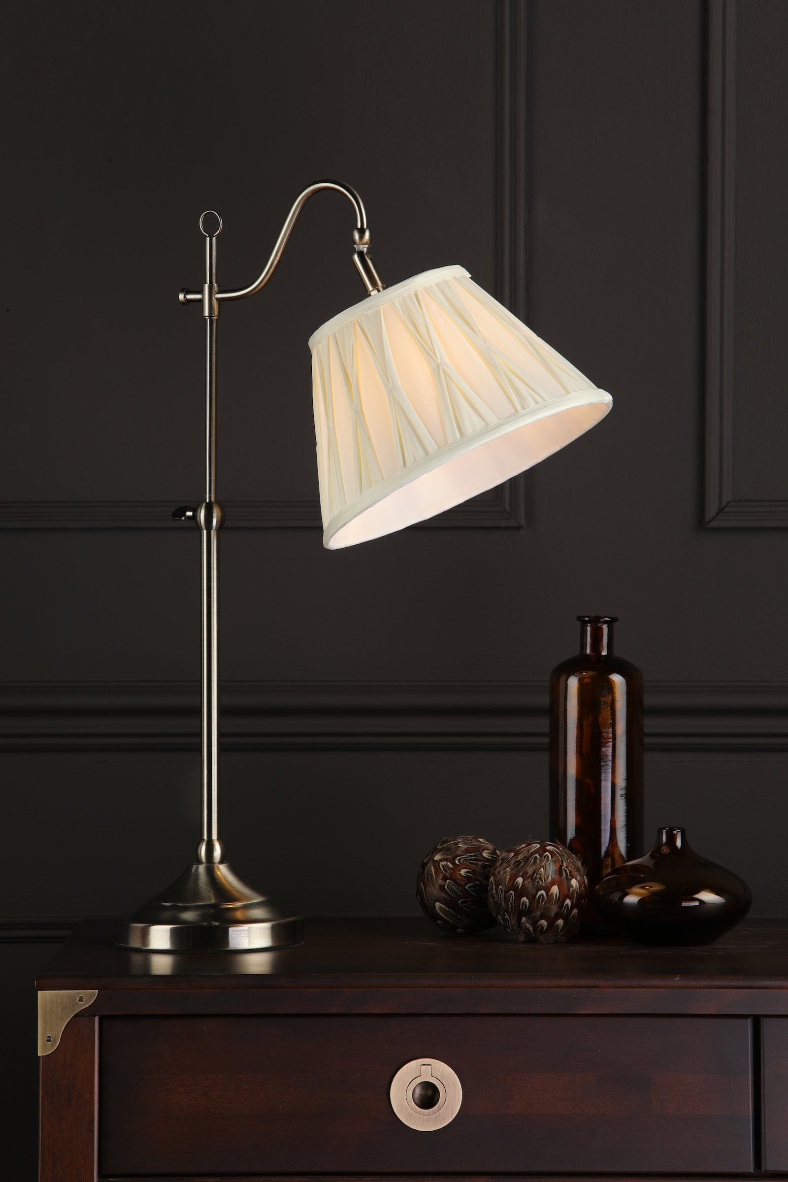 dar lighting Suffolk Rise & Fall Table Lamp Antique Brass With Shade SUF4075-X
