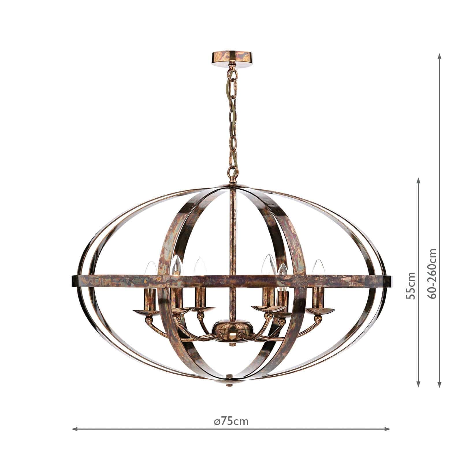 dar lighting Symbol 6 Light Pendant Petrol Copper SYM0664