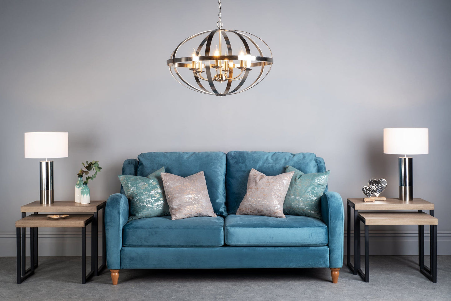 dar lighting Symbol 6lt Pendant Satin Chrome SYM0646