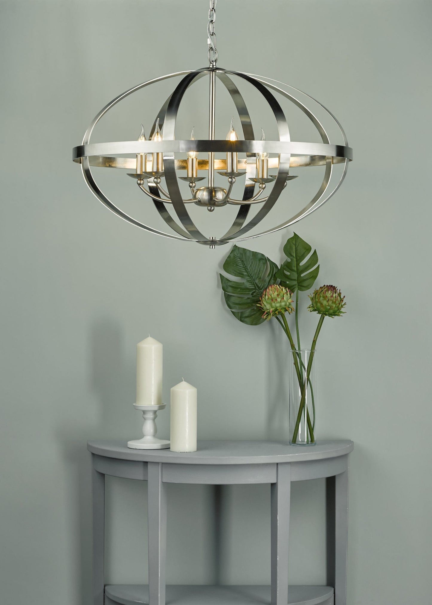 dar lighting Symbol 6lt Pendant Satin Chrome SYM0646