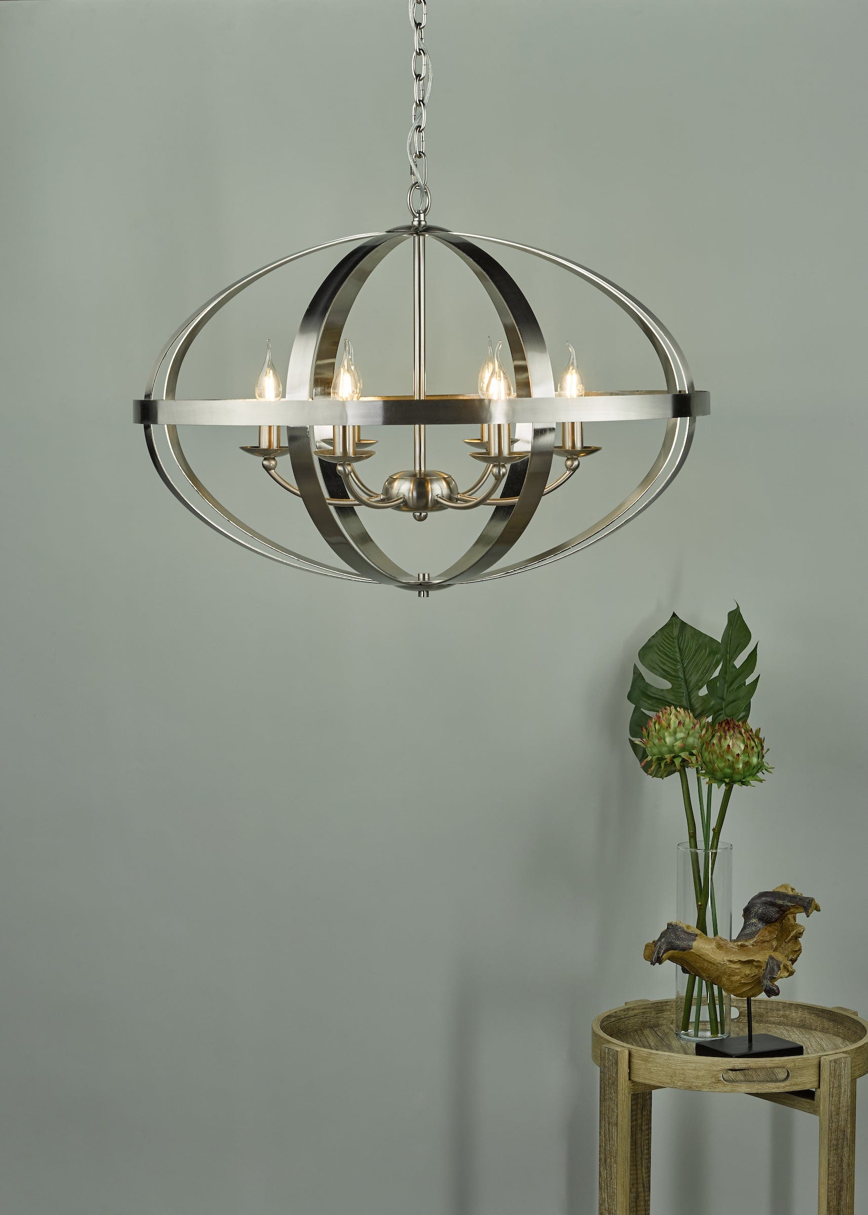 dar lighting Symbol 6lt Pendant Satin Chrome SYM0646
