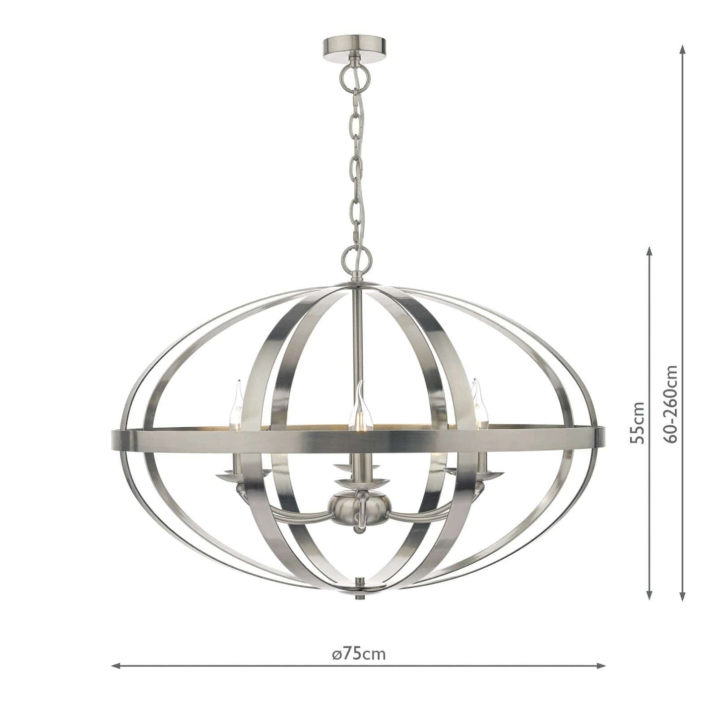 dar lighting Symbol 6lt Pendant Satin Chrome SYM0646