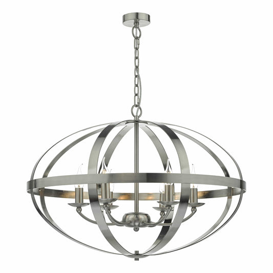 dar lighting Symbol 6lt Pendant Satin Chrome SYM0646
