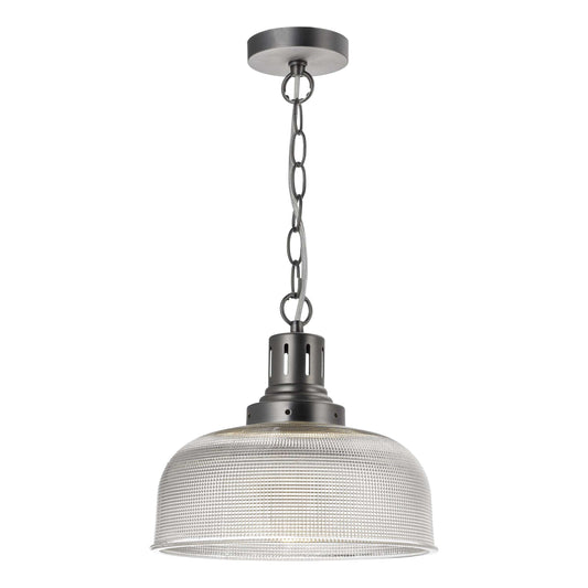 dar lighting Tack 1 Light Pendant Antique Chrome Textured glass TAC0161