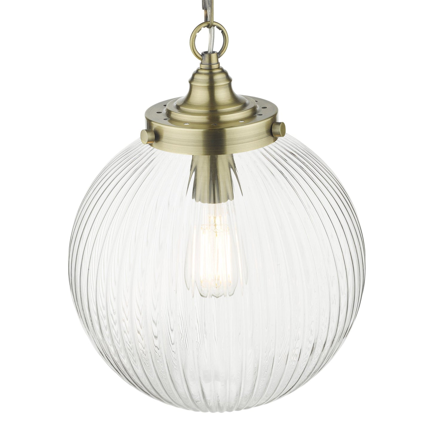 dar lighting Tamara 1 Light Single Pendant Antique Brass Ribbed Glass TAM0175