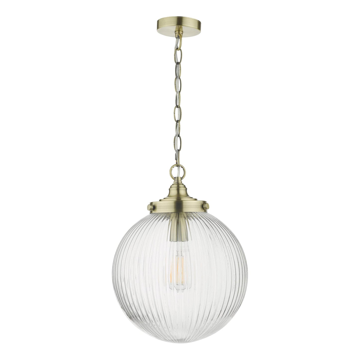 dar lighting Tamara 1 Light Single Pendant Antique Brass Ribbed Glass TAM0175