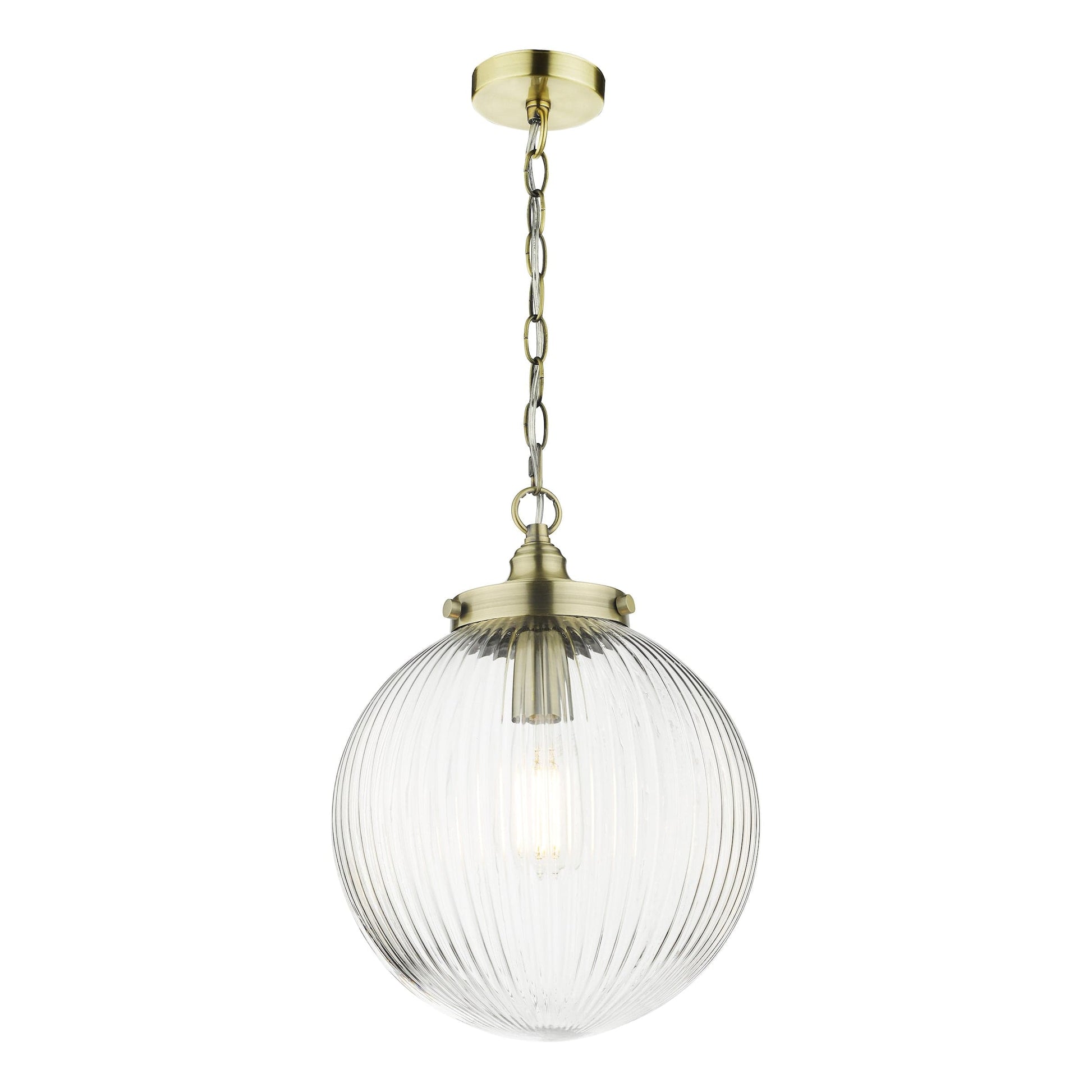 dar lighting Tamara 1 Light Single Pendant Antique Brass Ribbed Glass TAM0175