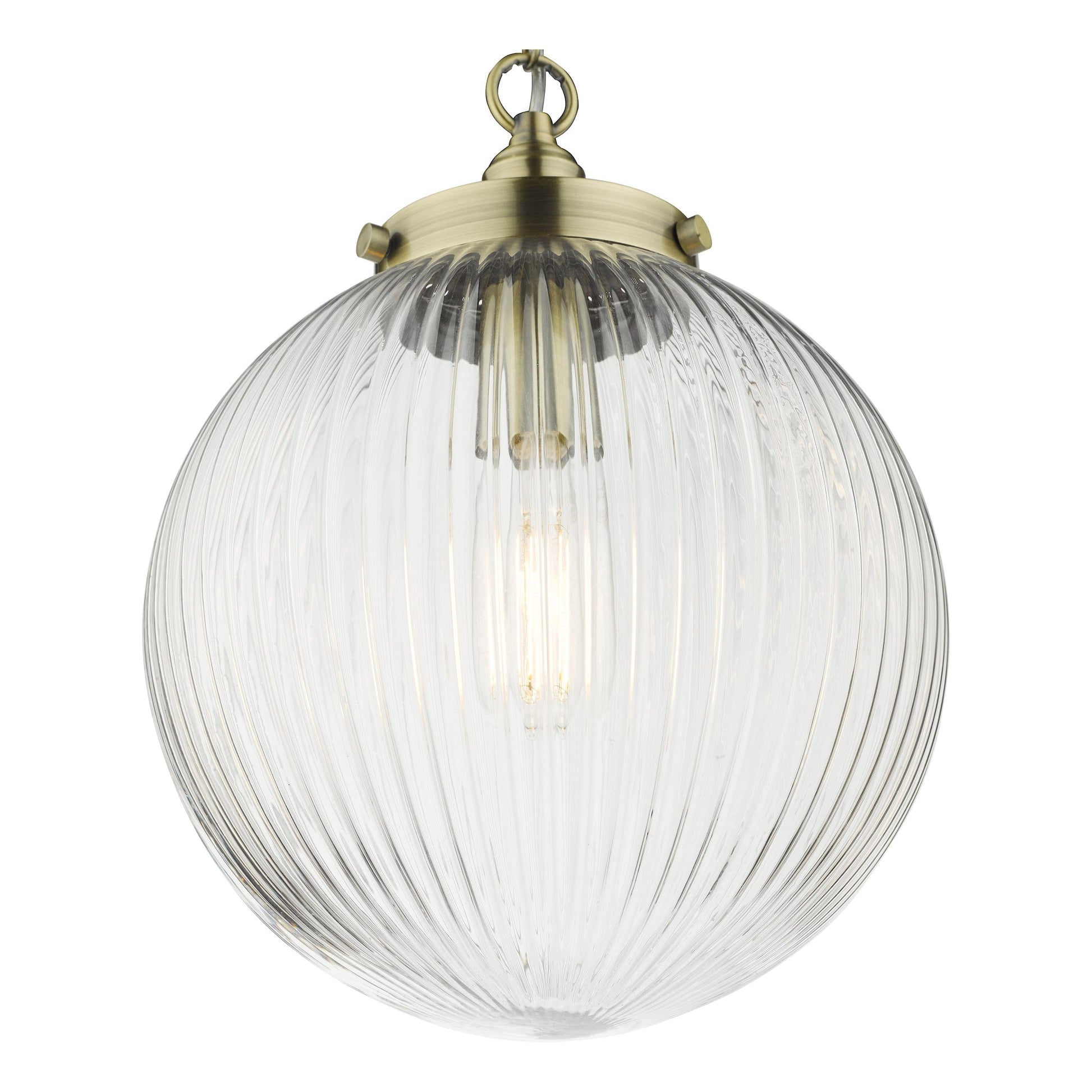 dar lighting Tamara 1 Light Single Pendant Antique Brass Ribbed Glass TAM0175