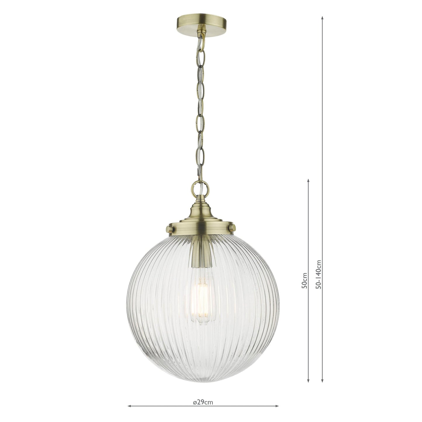 dar lighting Tamara 1 Light Single Pendant Antique Brass Ribbed Glass TAM0175