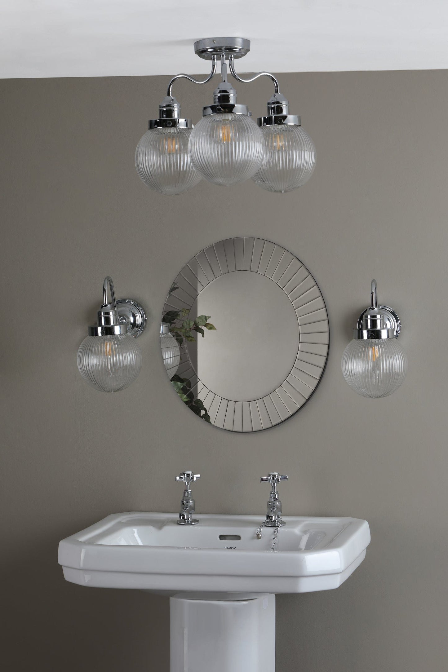 dar lighting Tamara 3 Light Bathroom Semi Flush Polished Chrome Ribbed Glass IP44 TAM5350-IP44