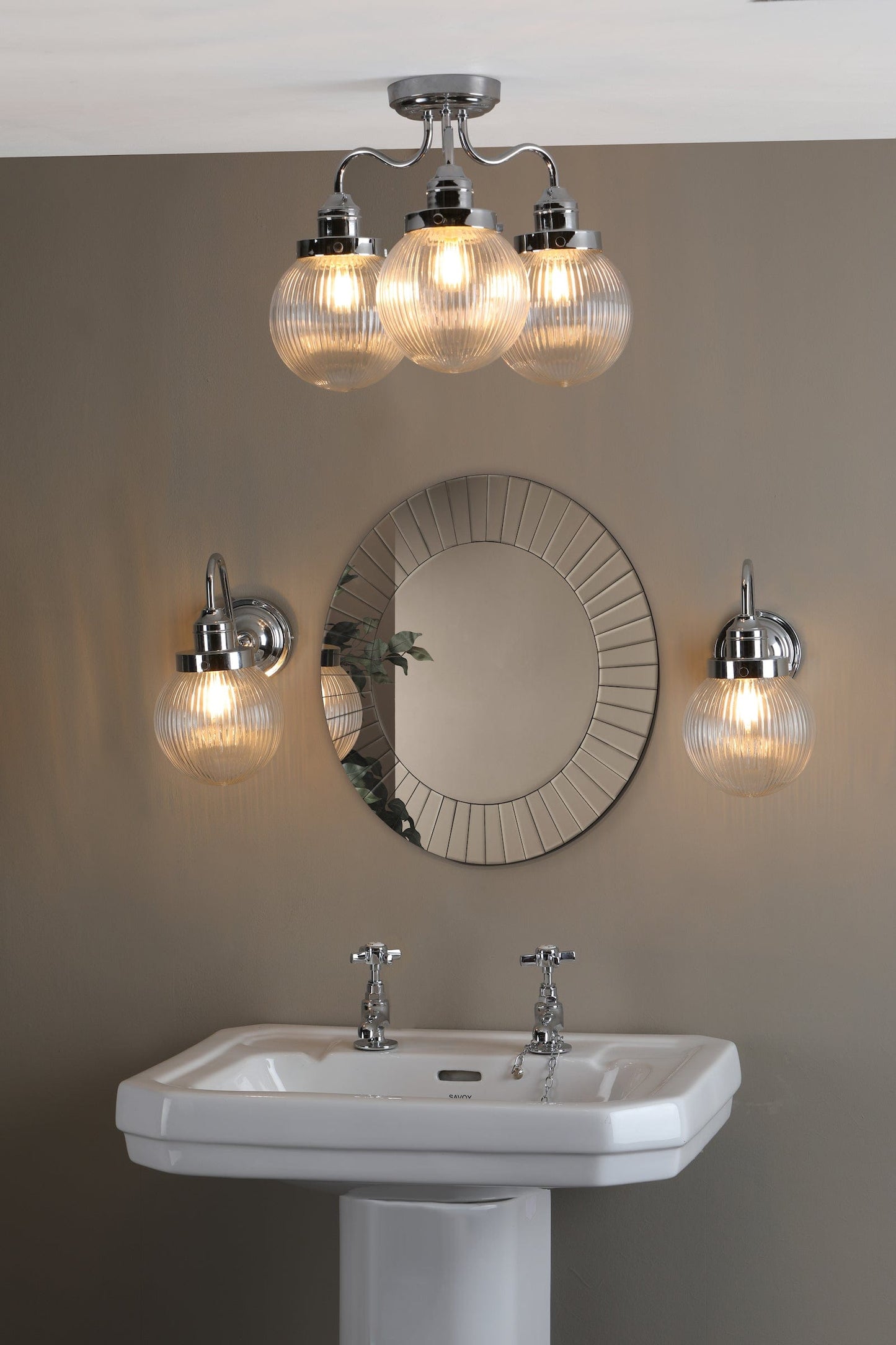 dar lighting Tamara 3 Light Bathroom Semi Flush Polished Chrome Ribbed Glass IP44 TAM5350-IP44