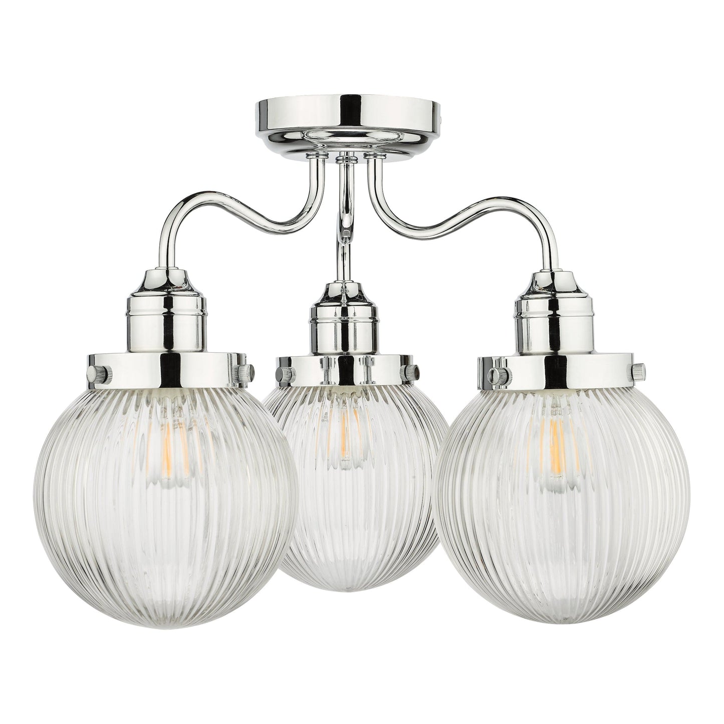 dar lighting Tamara 3 Light Bathroom Semi Flush Polished Chrome Ribbed Glass IP44 TAM5350-IP44