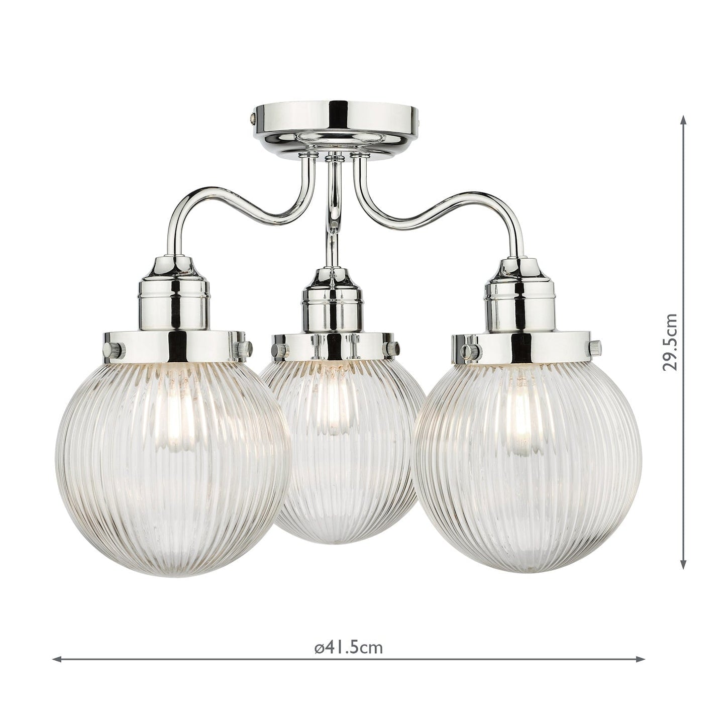 dar lighting Tamara 3 Light Bathroom Semi Flush Polished Chrome Ribbed Glass IP44 TAM5350-IP44