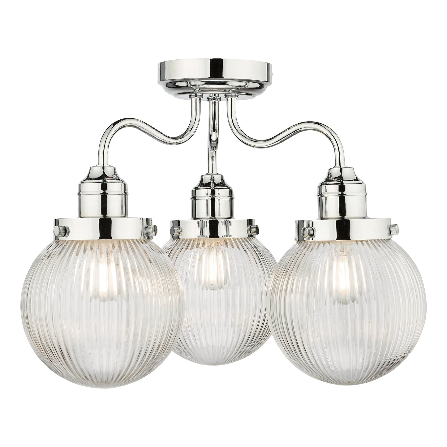 dar lighting Tamara 3 Light Bathroom Semi Flush Polished Chrome Ribbed Glass IP44 TAM5350-IP44