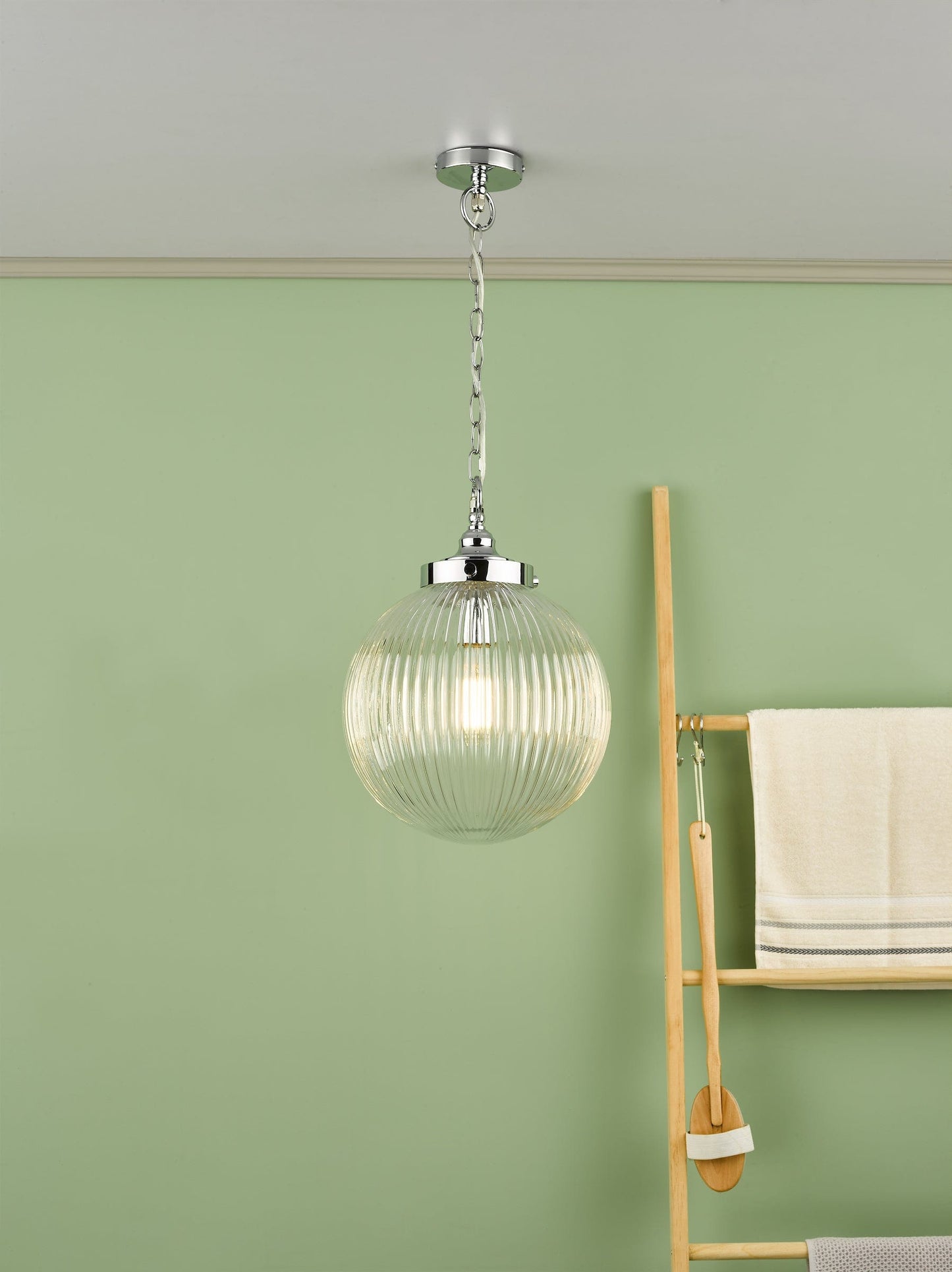 dar lighting Tamara Bathroom Pendant Polished Chrome Ribbed Glass IP44 TAM0150-IP44