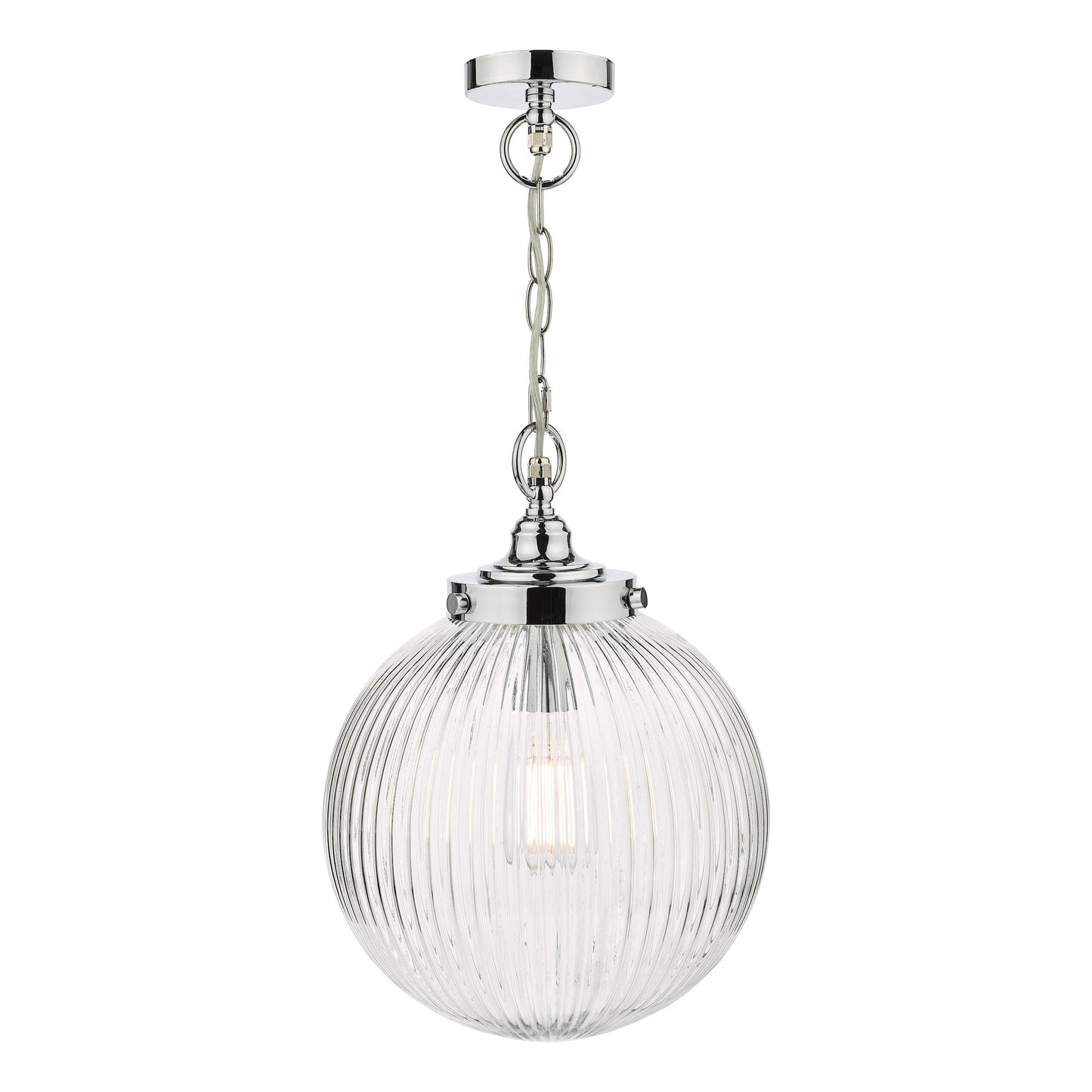 dar lighting Tamara Bathroom Pendant Polished Chrome Ribbed Glass IP44 TAM0150-IP44