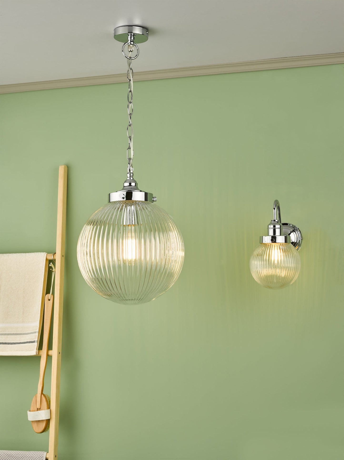 dar lighting Tamara Bathroom Pendant Polished Chrome Ribbed Glass IP44 TAM0150-IP44