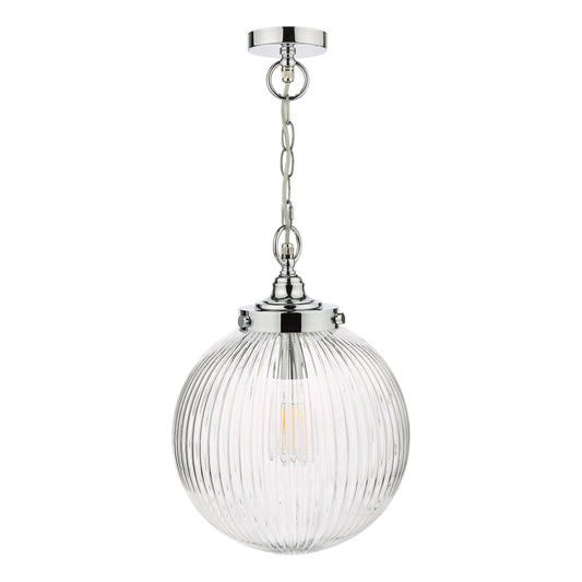 dar lighting Tamara Bathroom Pendant Polished Chrome Ribbed Glass IP44 TAM0150-IP44