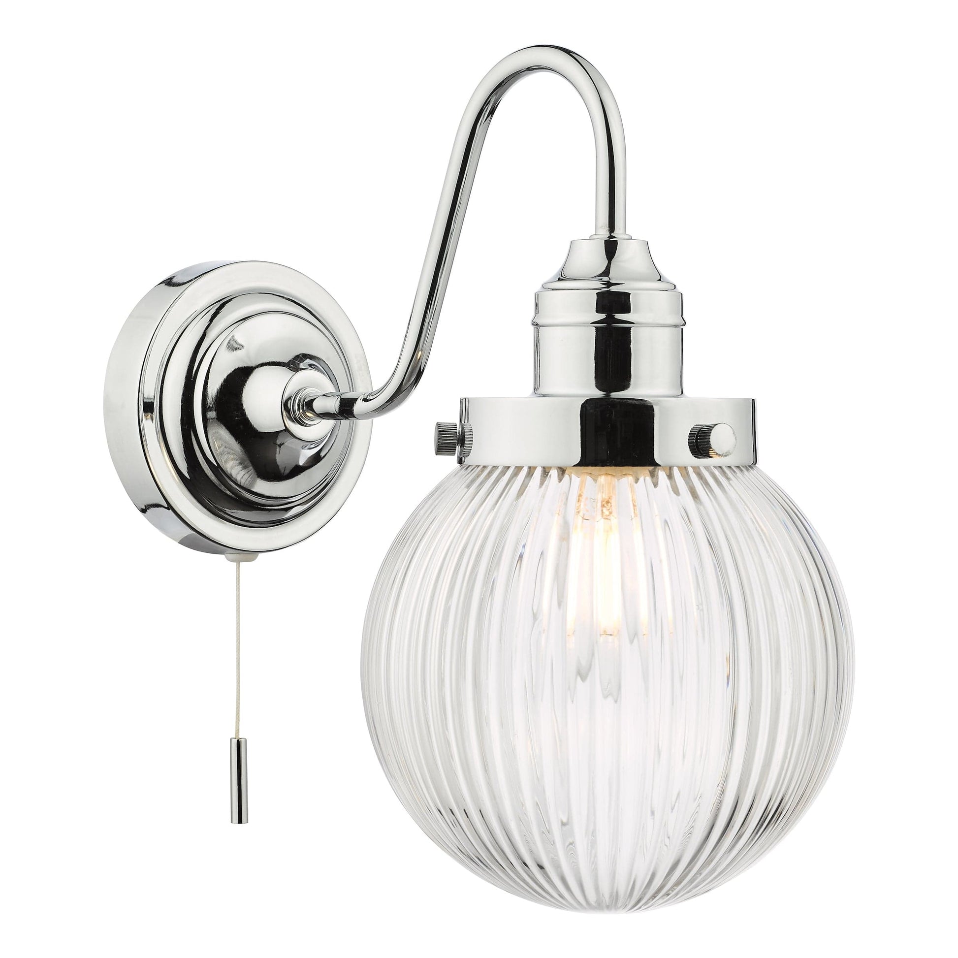 dar lighting Tamara Bathroom Wall Light Polished Chrome Ribbed Glass IP44 TAM0750-IP44