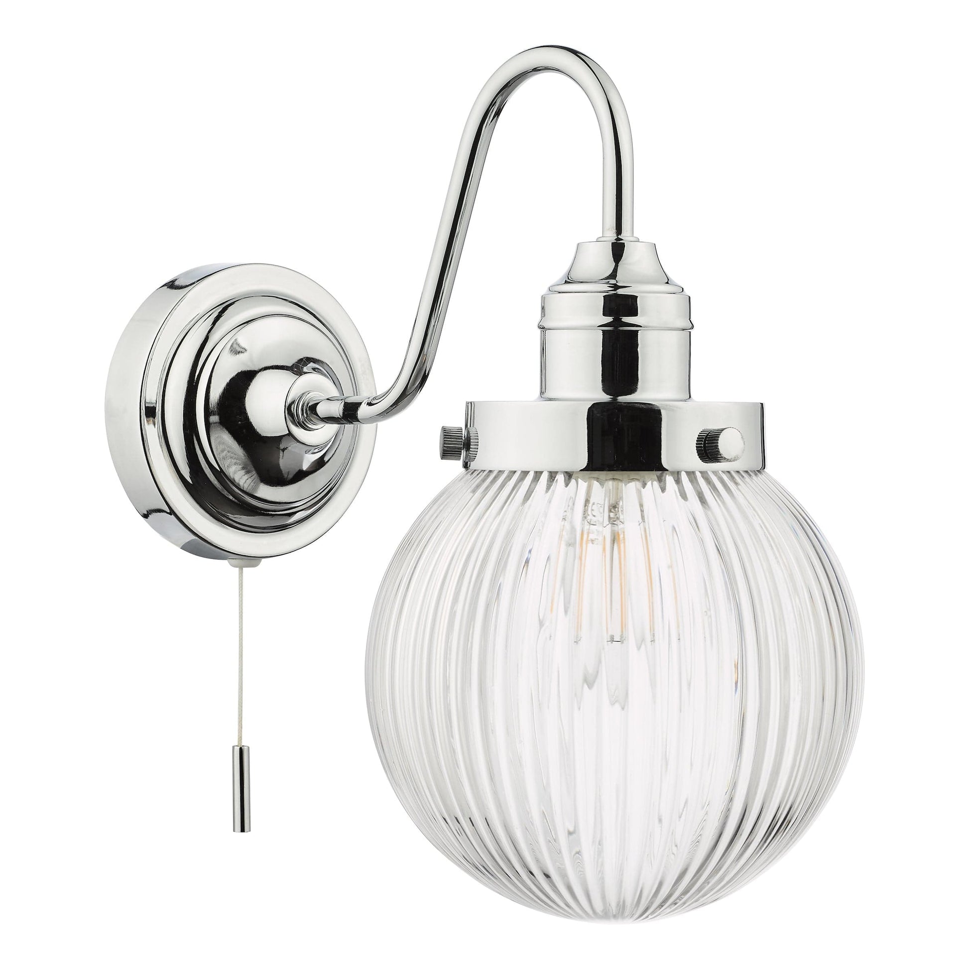 dar lighting Tamara Bathroom Wall Light Polished Chrome Ribbed Glass IP44 TAM0750-IP44