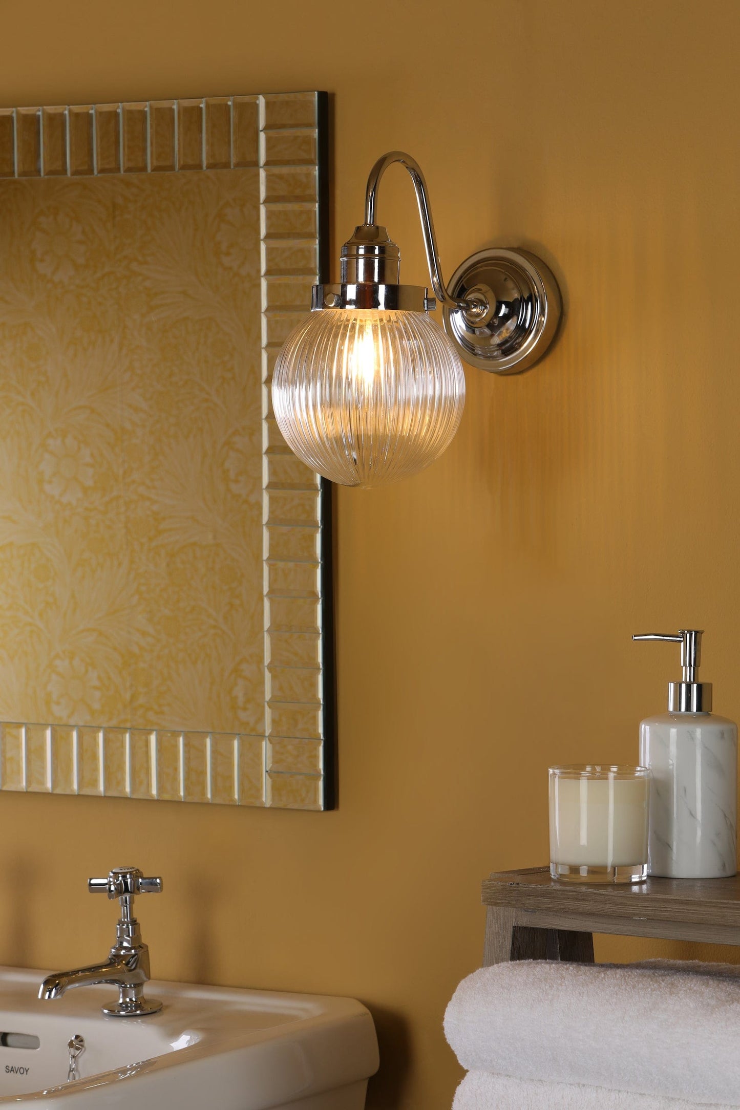 dar lighting Tamara Bathroom Wall Light Polished Chrome Ribbed Glass IP44 TAM0750-IP44