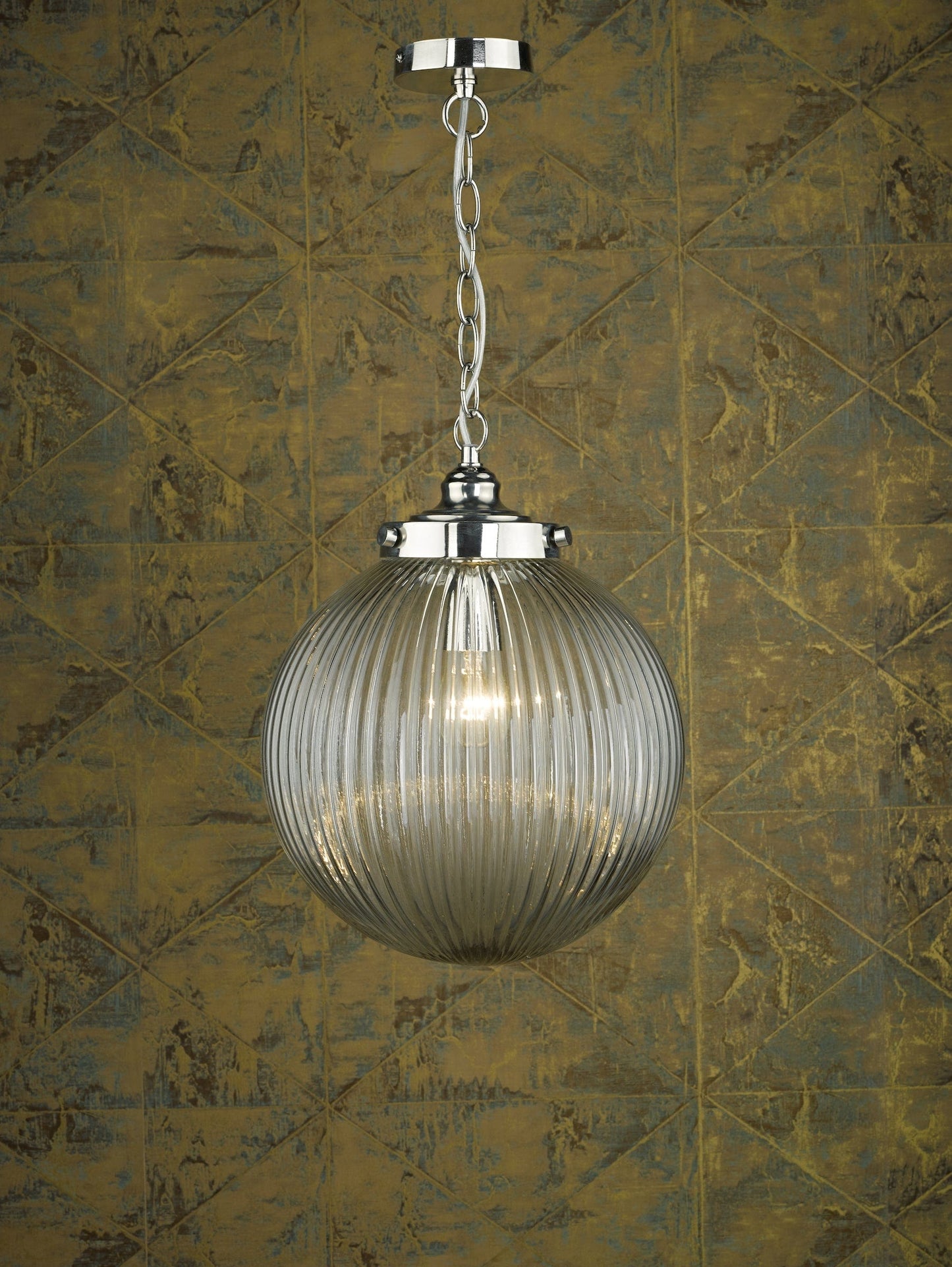 dar lighting Tamara Pendant Satin Nickel & Ribbed Glass TAM0138