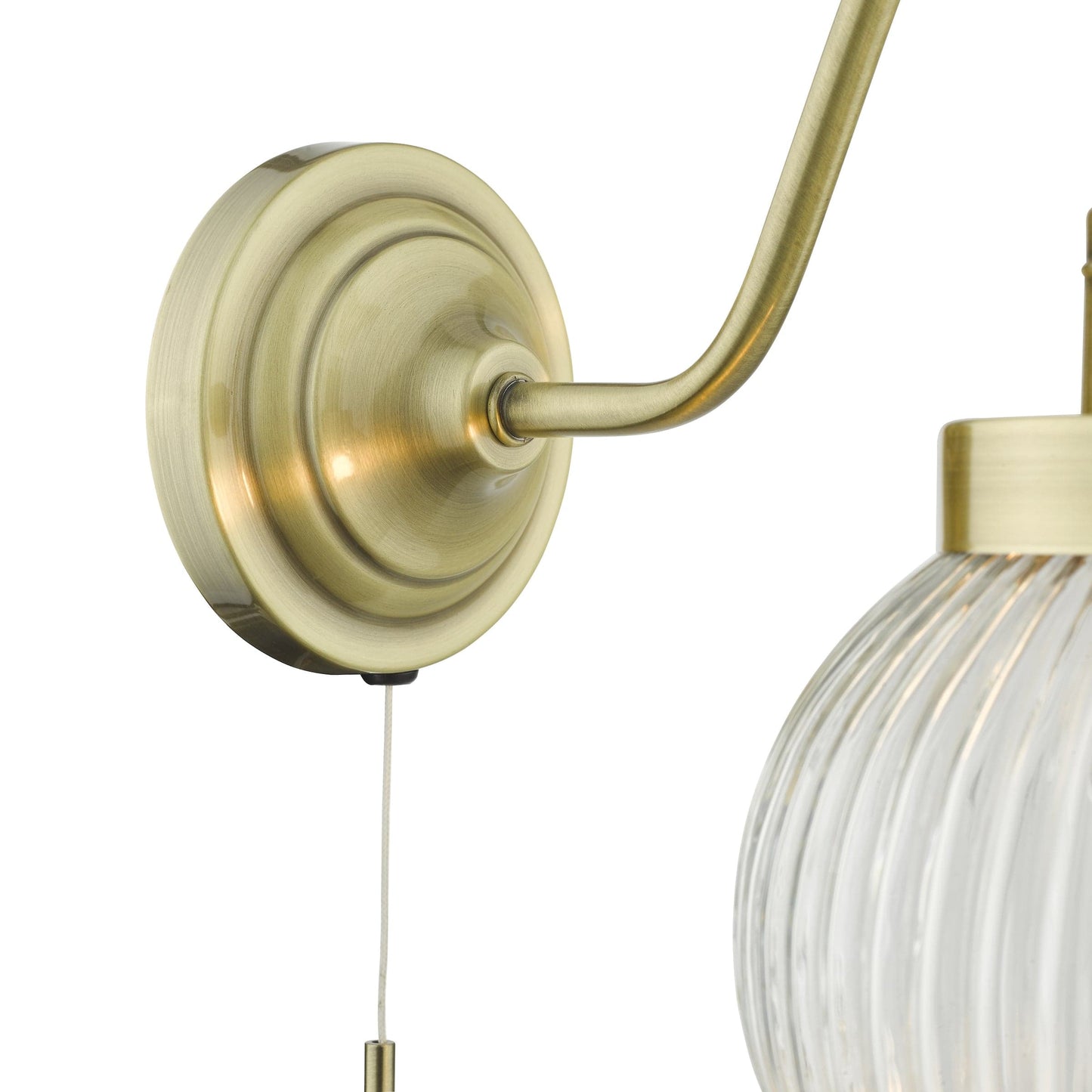 dar lighting Tamara Wall Light Antique Brass Ribbed Glass TAM0775