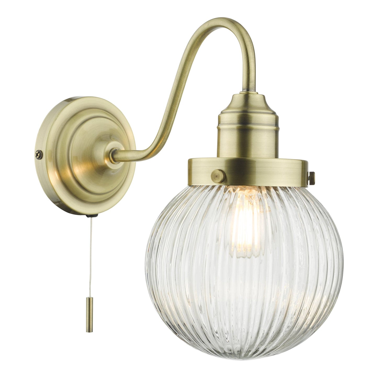 dar lighting Tamara Wall Light Antique Brass Ribbed Glass TAM0775