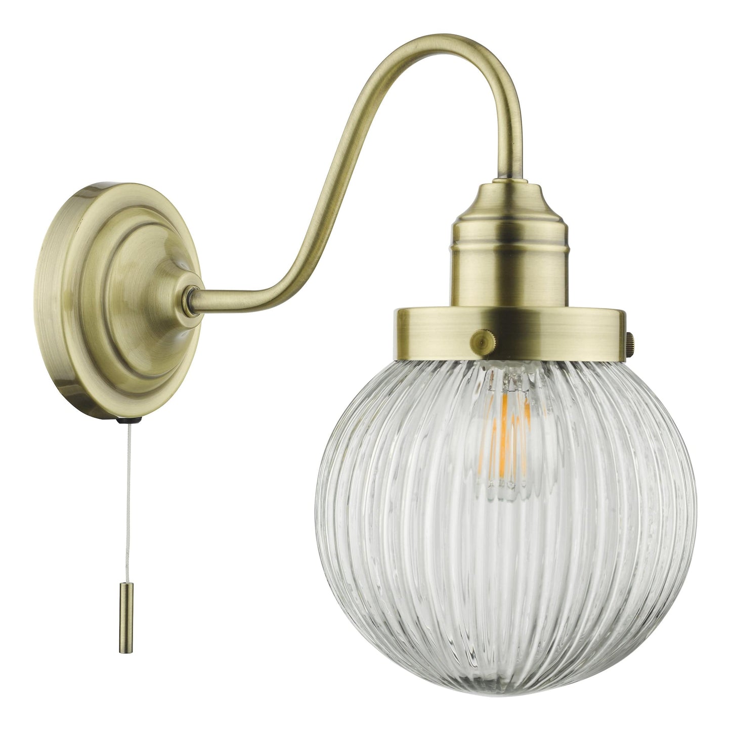 dar lighting Tamara Wall Light Antique Brass Ribbed Glass TAM0775