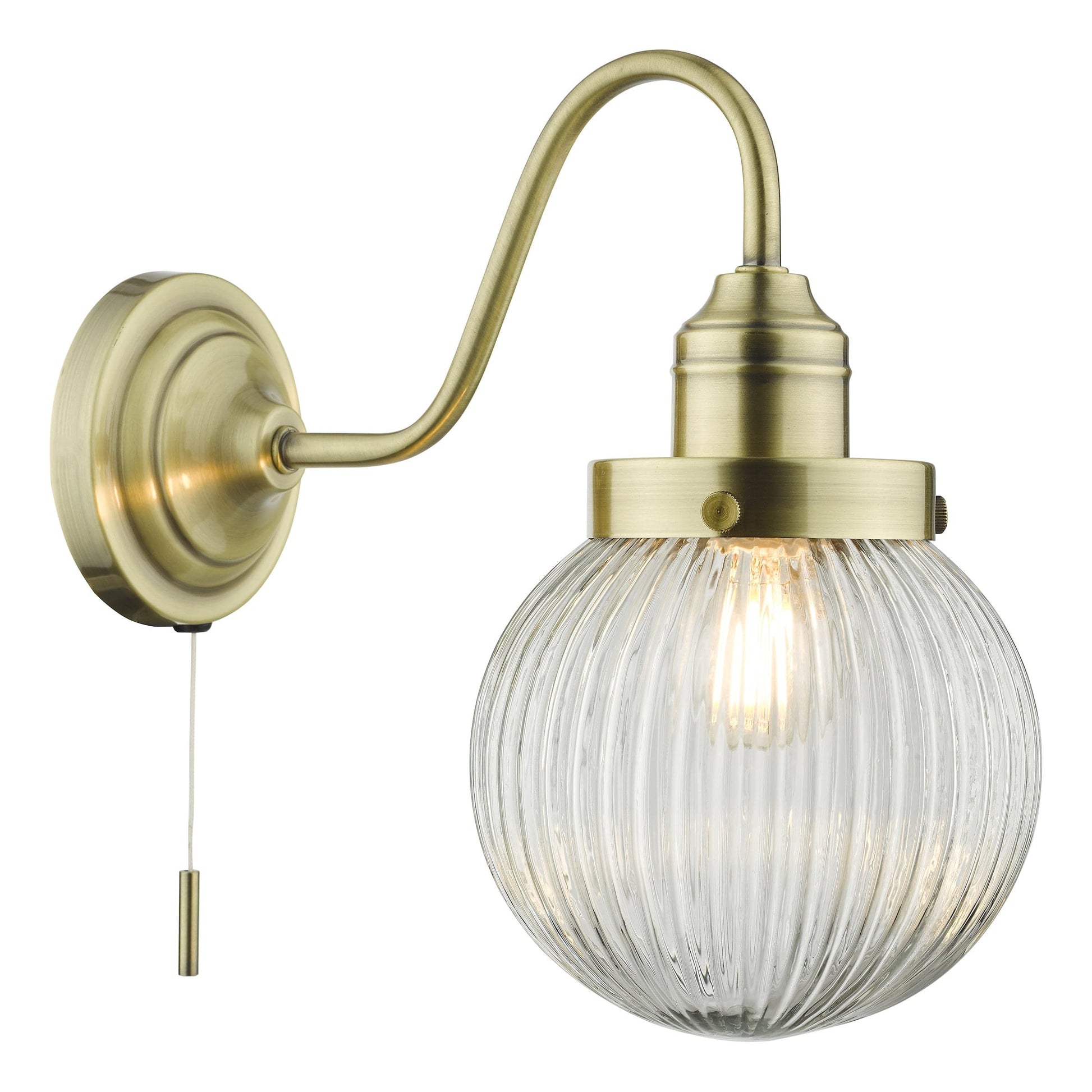 dar lighting Tamara Wall Light Antique Brass Ribbed Glass TAM0775