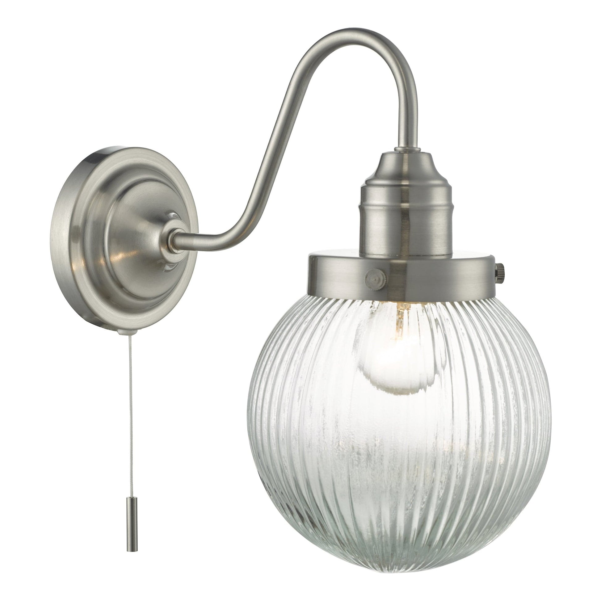 dar lighting Tamara Wall Light Satin Nickel Ribbed Glass TAM0738