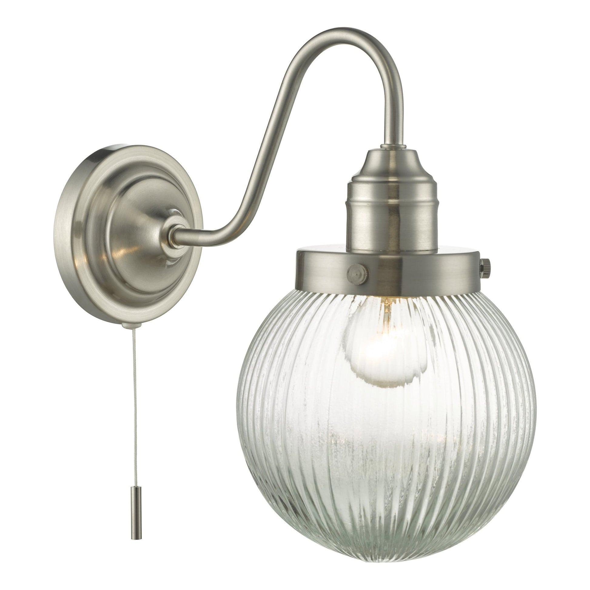 dar lighting Tamara Wall Light Satin Nickel Ribbed Glass TAM0738