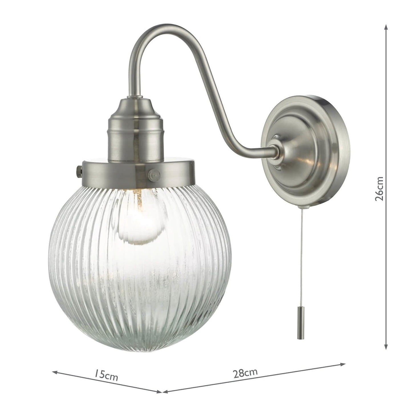 dar lighting Tamara Wall Light Satin Nickel Ribbed Glass TAM0738