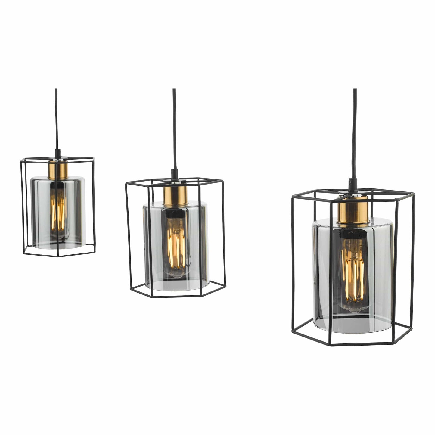 dar lighting Tatum 3 Light Bar Pendant Matt Black and Smoked Glass TAT0322