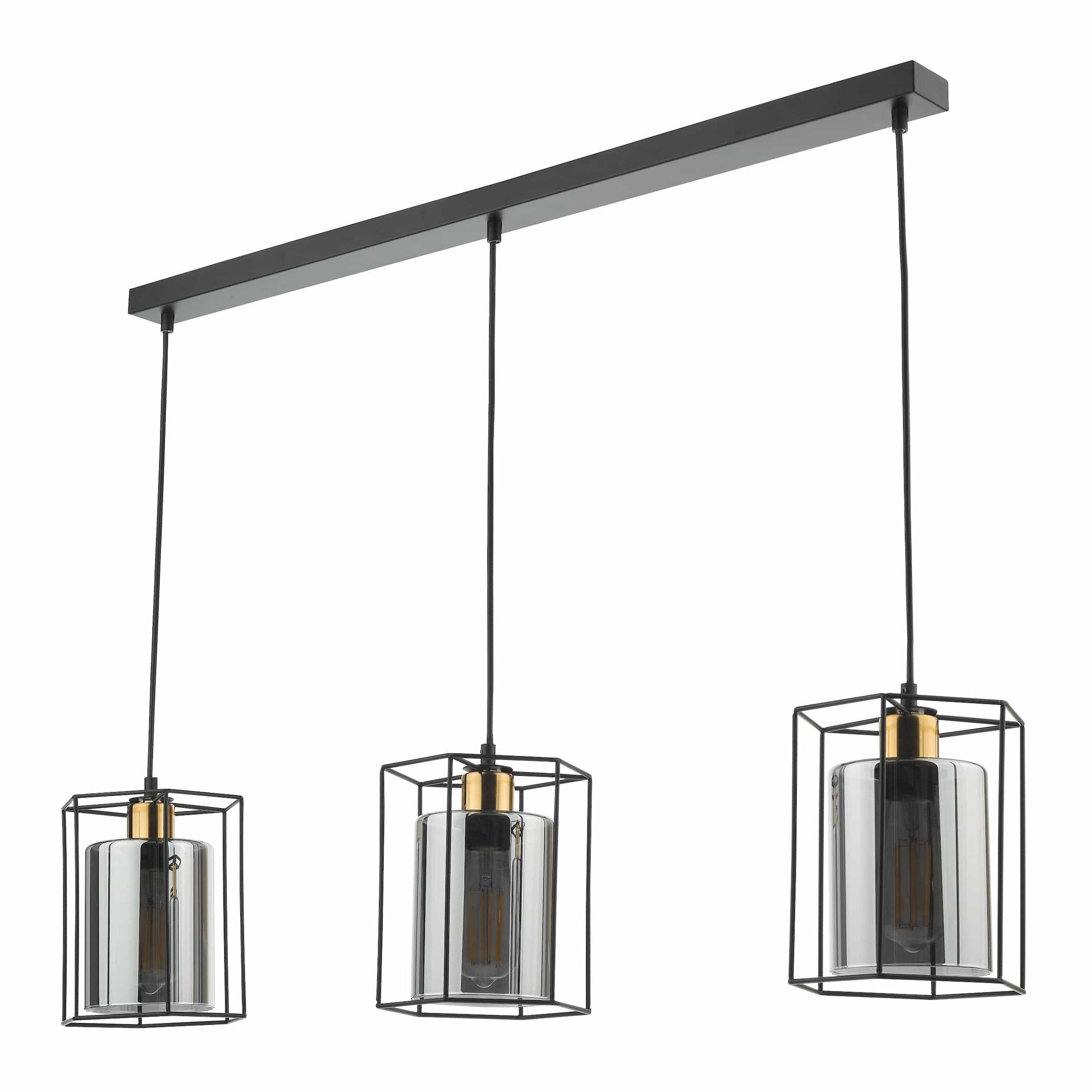 dar lighting Tatum 3 Light Bar Pendant Matt Black and Smoked Glass TAT0322