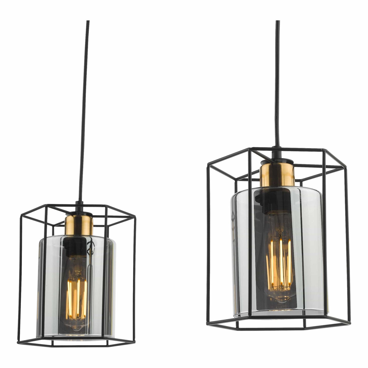 dar lighting Tatum 3 Light Bar Pendant Matt Black and Smoked Glass TAT0322