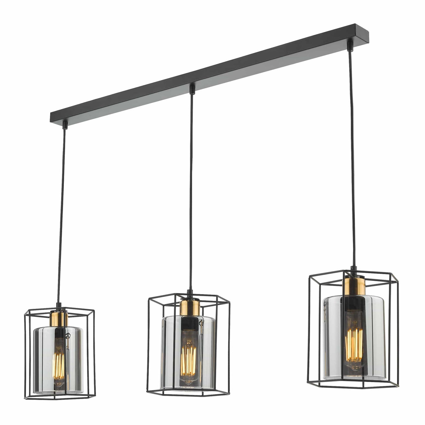 dar lighting Tatum 3 Light Bar Pendant Matt Black and Smoked Glass TAT0322