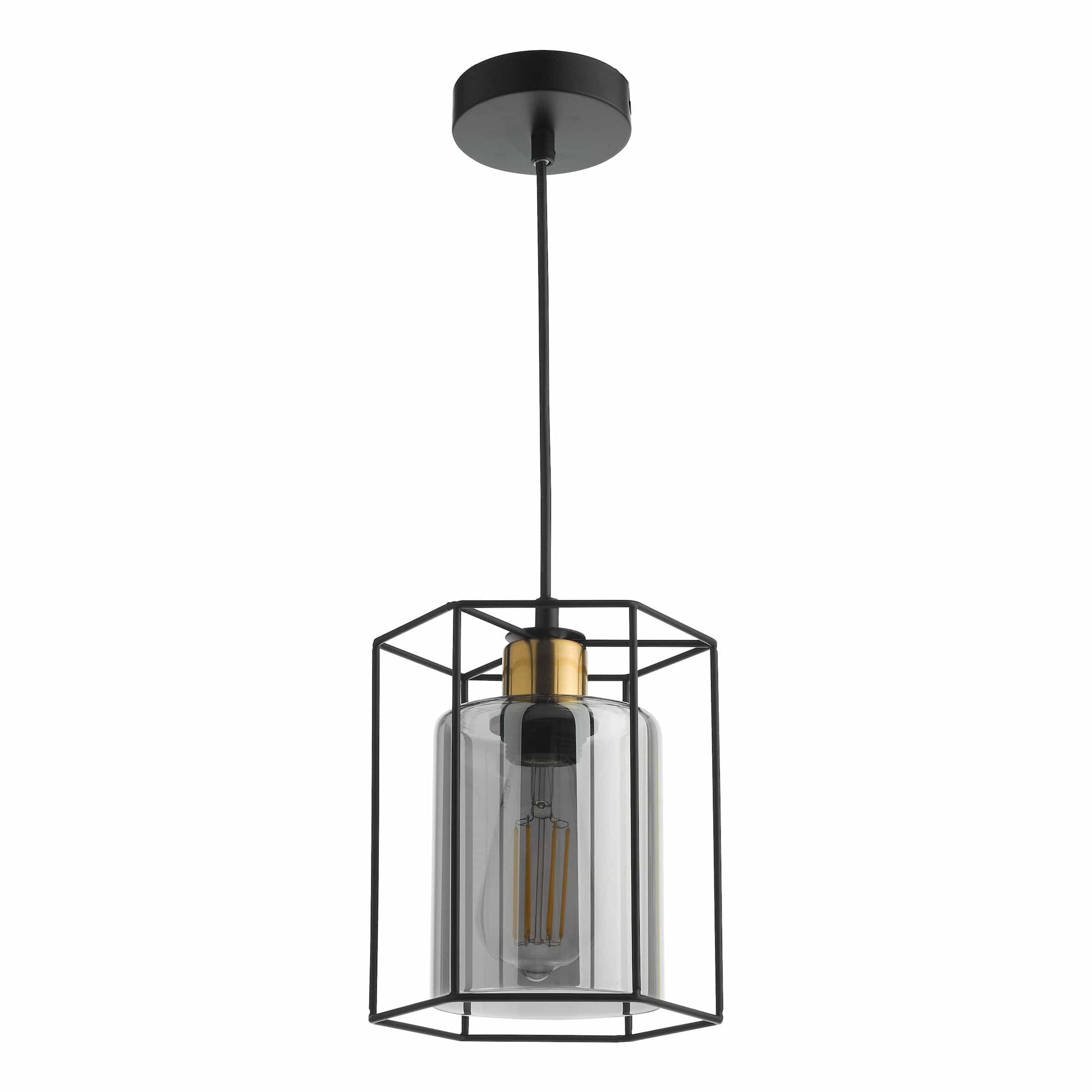 dar lighting Tatum Pendant Matt Black and Smoked Glass TAT0122