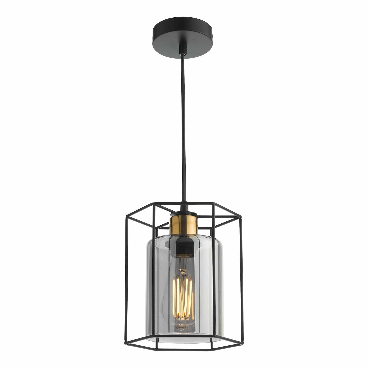 dar lighting Tatum Pendant Matt Black and Smoked Glass TAT0122