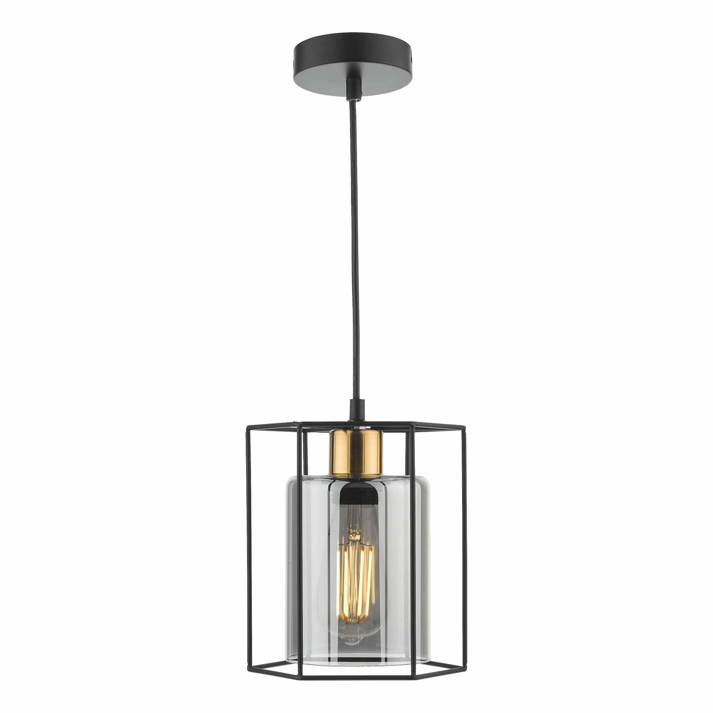 dar lighting Tatum Pendant Matt Black and Smoked Glass TAT0122