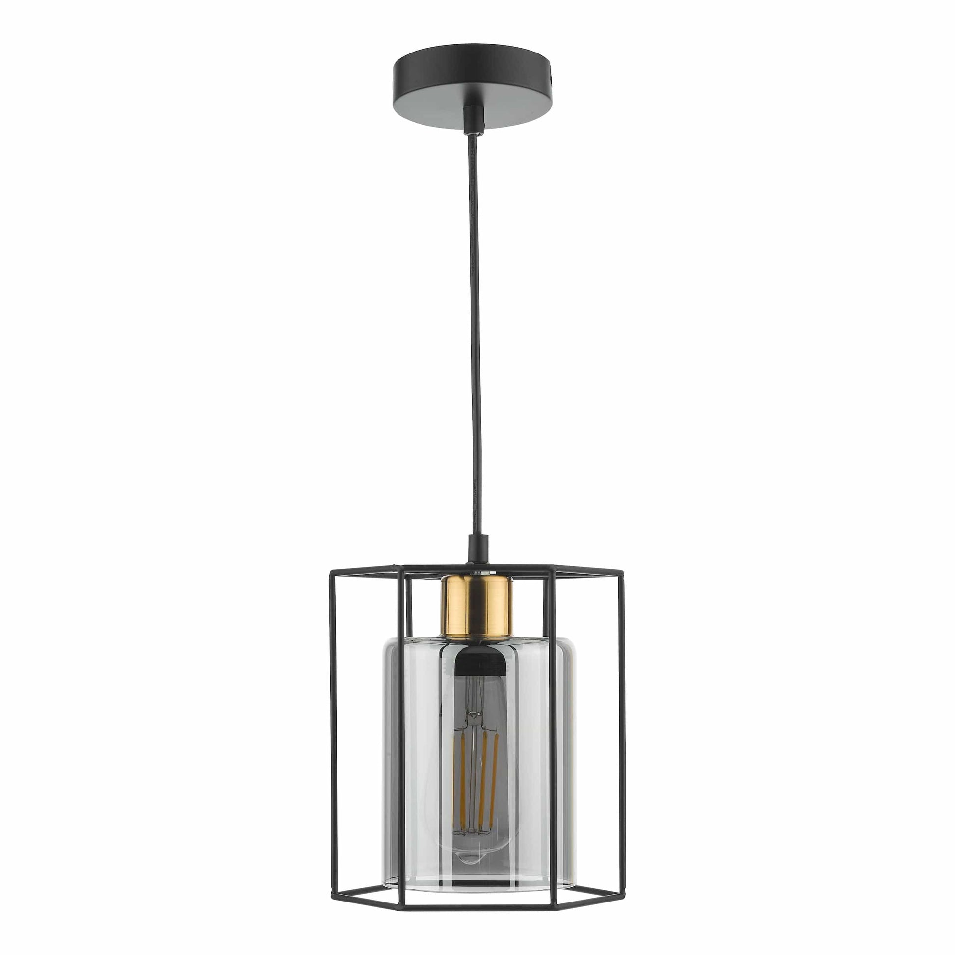 dar lighting Tatum Pendant Matt Black and Smoked Glass TAT0122