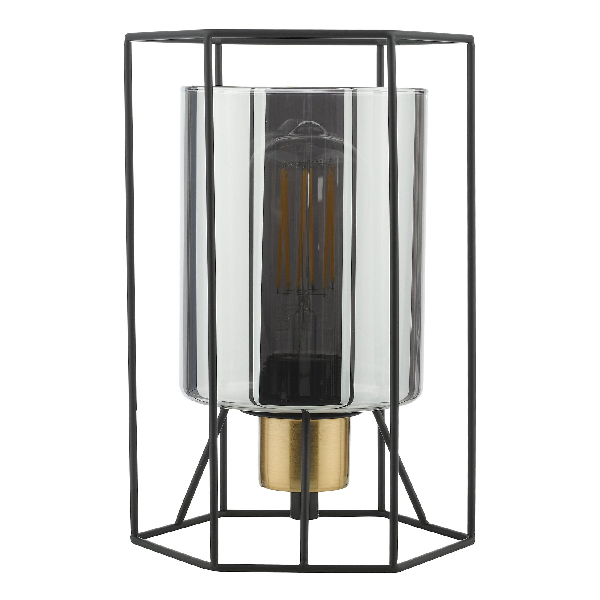 dar lighting Tatum Table Lamp Matt Black and Smoked Glass TAT4222